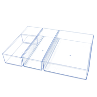 Ensemble de 4 tailles, boîte de rangement en plastique PS transparent, écologique, pour la maison, le bureau, la cuisine, la salle de bain, tiroir combiné réglable