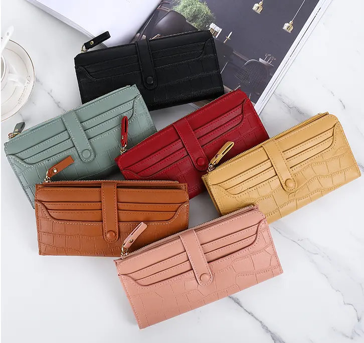 2022 new design motif crocodile women Pu leather long wallet with zip lady Coin Purse card wallet