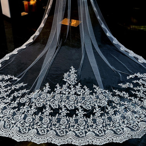 ROMANTIS Kerudung Pengantin Mewah Vintage Panjang 3,5 Meter Berbahan Payet dan Renda Model Cathedral - Product Image 4