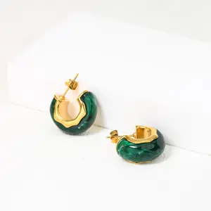 Powell Gold Plated Earrings Stainless Steel Women Accessories Jewelry Custom Emerald Jade Earrings Studs