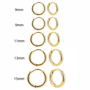 EH105 Solid Round Huggie Hoops <b>Earrings</b>, 18K Gold Plated Stainless Steel Stackable Cartilage <b>Earrings</b> for Women & Men - Product Image 6