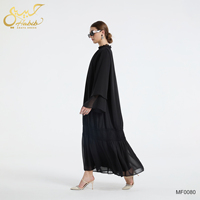 Abaya en Chiffon Noir 2026 pour Femme, Col à Volants, Manches Évasées Double Couche, Robe Longue Islamique Modeste à Niveaux
