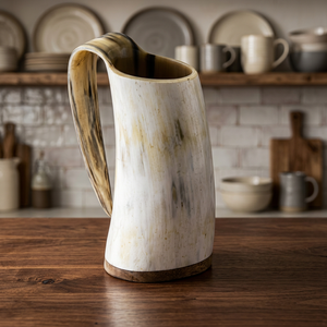 Taza de Beber Hecha a Mano con Cuerno de Búfalo Auténtico, Resistente al Agua y Apta para Lavavajillas - Diseño Moderno y Antiguo, Regalo para Bodas y Festividades, Uttar Pradesh - Product Image 1