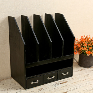 Étagère de bureau en bois 35x31x18,5 cm noire, classeur à 3 niveaux avec tiroirs pour le rangement de documents - Product Image 1