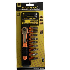 You Lu Ke Ensemble de 19 embouts et douilles à cliquet 1/4 po en acier Cr-V, kit d'outils de bricolage - Product Image 2