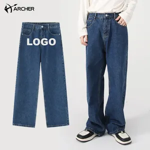 Tùy chỉnh nhãn thẻ thời trang dạo phố amri denim jeans Mens thẳng quần lỏng phù hợp với quần jean thẳng Baggy Đen jeans người đàn ông