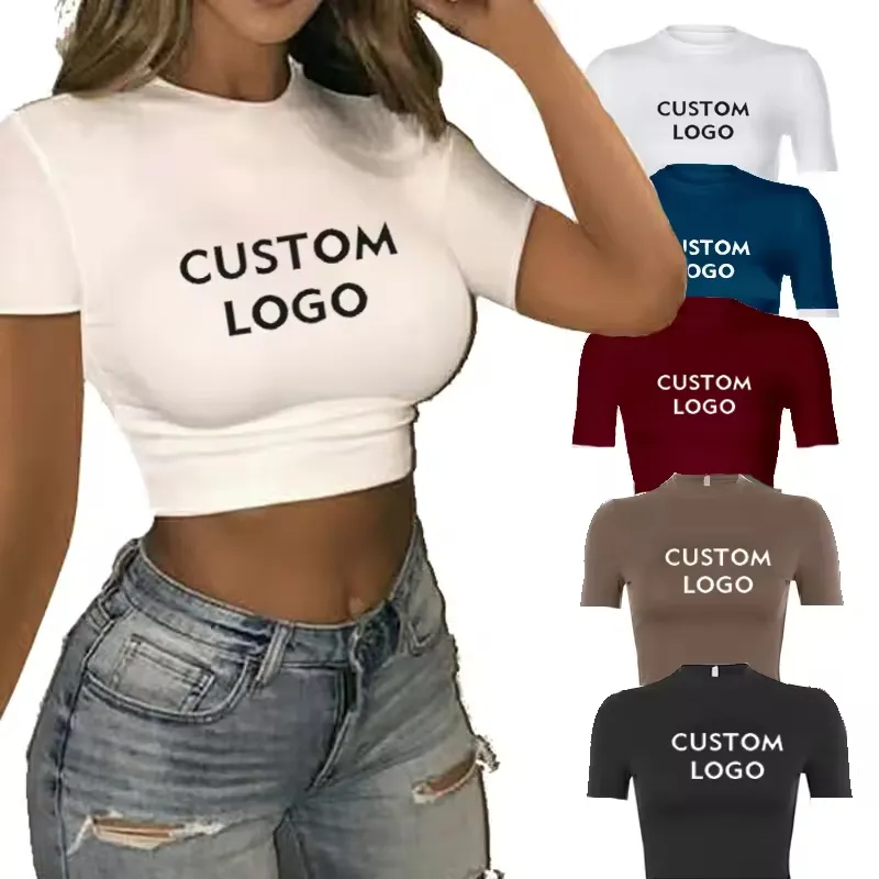 Logo personalizzato donna crop top da donna aderente aderente magliette corte design personalizzato raccolto all'ingrosso t-shirt top corto da donna