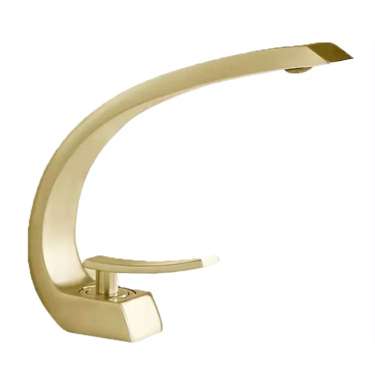 Golden Copper Faucet C Shape Design bathroom Hot and Cold Faucet For