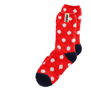 Fuzzy Crew <b>Socks</b> <b>Women</b> Light Blue <b>White</b> Dot Print Thermo Knitted Thick Winter Comfortable Daily Wear - Product Image 5