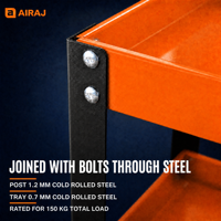 Chariot à outils à trois niveaux Airaj Heavy Duty, chariot à outils en acier laminé à froid, capacité de charge de 150 kg