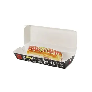 disposable rectangular serving cake food white hotdog paper trays packaging box with cover for sandwich
