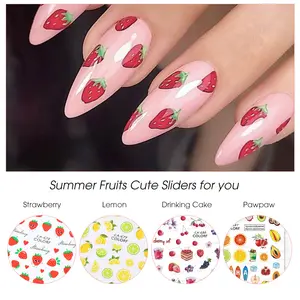 Kawaii Salon Nail Decals Nail Decoration 5D Embossed Three-dimensional Nails Sticker 3D Engraved Cute Lovely Fruit Strawberry