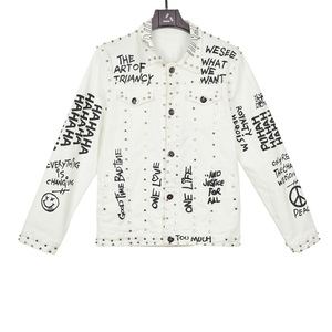 Custom Your Logo <strong>Red</strong> Rivet Letter Printing Oversized <strong>Denim</strong> <strong>Jacket</strong> Men - Product Image 2