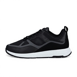 Chaussures de course à lacets en cuir véritable avec semelle intermédiaire en caoutchouc noir et blanc, confortables, de haute qualité, anti-odeur, personnalisables - Product Image 1