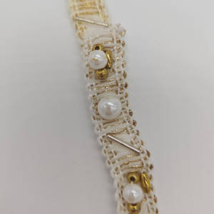 KUQI Garniture de luxe faite à la main en perles avec des perles dorées et un tube métallique argenté <span class=keywords><strong>pour</strong></span> robe de mariée et vêtements G005 - Product Image 1