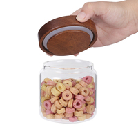 6-delige glazen snack-opbergset met acacia houten dienblad en luchtdichte deksels, borosilicaat glazen voorraadpotten voor noten, snoep, koekjes en andere lekkernijen