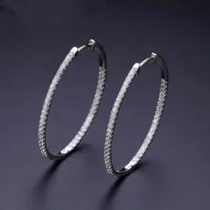 New Fashion 925 Sterling Silver Crystal Rhinestone Round Hoop Earrings For Wedding Jewelry Gifts