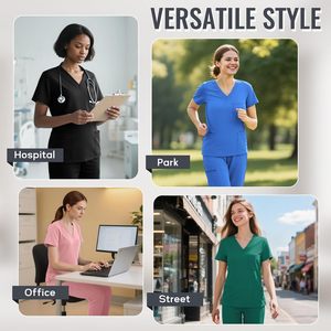 Blusa Médica para Mujer, Cuello en V, 4 Bolsillos, Tela Elástica, Uniforme de Enfermería, Uso Hospitalario - Product Image 5
