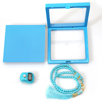 Lot de 4 compteurs numériques de prière en verre 99 Tesbih avec boîte en PE, perles de prière, chapelet électronique islamique pour cadeaux de l'Aïd