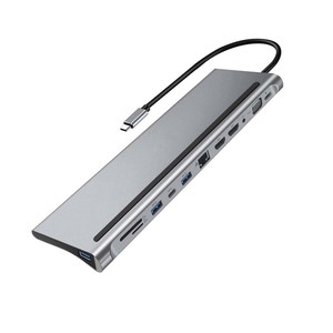 Hub <span class=keywords><strong>USB</strong></span>-<span class=keywords><strong>C</strong></span> multifonction MTS 12-en-1 pour ordinateur portable, station d'accueil avec 3 écrans (<span class=keywords><strong>2x</strong></span> <span class=keywords><strong>HDMI</strong></span>, <span class=keywords><strong>2x</strong></span> HDTV, VGA) et Ethernet 1000M - Product Image 1