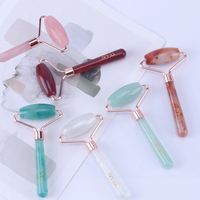 Rodillo Facial de Jade de Una Sola Cabeza y Masajeador Facial de Cuarzo Rosa de Alta Calidad en Oferta, Herramienta de Masaje para Ojos y Cuello con Mango de Resina Antienvejecimiento