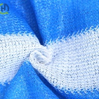 Filet d'ombrage en HDPE tricoté chaîne, rayé bleu et blanc, ourlé, perforé, résistant aux UV, épaisseur/forme personnalisée, pour serre, modèle HQ 019