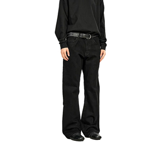 Jeans rétro américains de créateur, couleur unie noire, coupe slim pour homme, design tendance, streetwear décontracté, jeans bootcut pour homme - Product Image 2