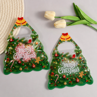 Pochette autoportante découpée en forme d'arbre, scellée sur 3 côtés, avec trou de poignée en forme de cloche, entièrement imprimée, pour bonbons, biscuits, emballage cadeau, cadeaux de fête, vente en gros