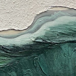 Peinture à l'huile minimaliste de vagues de mer et de plage, peinte à la main, encadrée, art mural pour la décoration moderne de la maison, du bureau ou du studio - Product Image 4