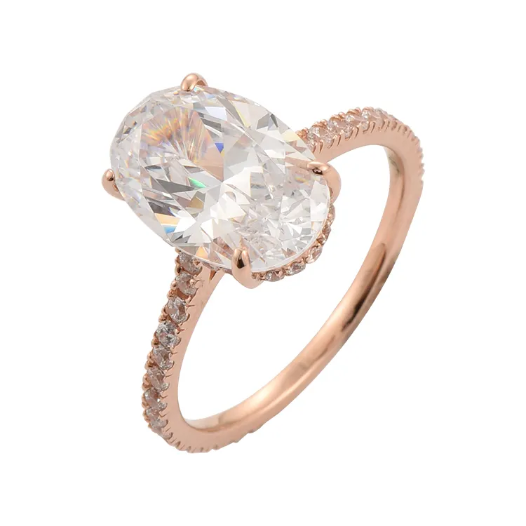 Bezel setting oval diamond cz 14k solid gold jewelry ring
