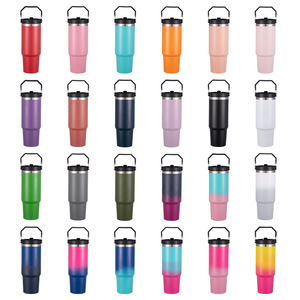 Portable 30oz 304 Stainless Steel Car Cup <b>with</b> Double Drinking Lid Insulated Outdoor Travel Cup <b>with</b> Handle and <b>Straw</b> - Product Image 2