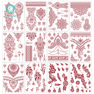 Autocollants de <span class=keywords><strong>tatouage</strong></span> temporaire au henné rouge, motif floral indien, pour femmes et filles, format A5, imperméables, pour le corps, les mains et les pieds, sexy, fabricant - Product Image 3