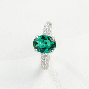 S925 <b>Silver</b> Created <b>Emerald</b> <b>Ring</b> 3.33g Oval Cut Lab-Grown Green Gemstone Halo Engagement Band Elegant Fine Jewelry Gift V - Product Image 4