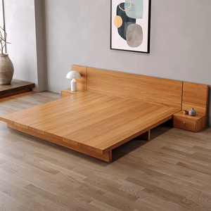 Giường ngủ khung gỗ hiện đại tối giản, đầu giường kiểu tatami, làm từ gỗ nguyên khối, đặt làm theo yêu cầu cho nội thất phòng khách - Product Image 1