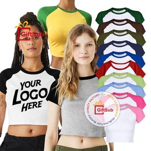 المرأة الصيف صالح سليم أعلى اقتصاص مخصص عارضة تي شيرت الطفل أساسيات التكبير عادي أعلى محصول أعلى قصيرة الأكمام ريجلان تي شيرت للنساء - Product Image 2