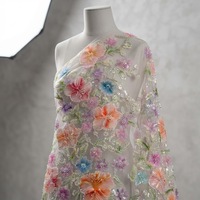 Tissu en dentelle tricotée brodée de sequins pour robes de mariée, robes de soirée, costumes de scène, motifs imprimés pour femmes, garniture cordonnée