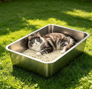 Nouvelle litière pour chat en acier inoxydable extra large pour chat de grande taille, litière pour chat en métal à côtés hauts, facile à nettoyer - Product Image 5
