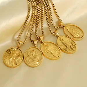 Gold Christian Necklace Holy Saint Benedict Anthony Jude Figure Catholic Icon Pendant Necklace Stainless steel