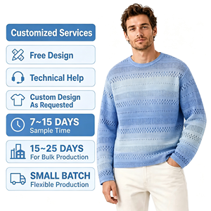 <span class=keywords><strong>Pull</strong></span> en tricot à col rond pour <span class=keywords><strong>homme</strong></span> avec motif jacquard rayé et logo personnalisé, idéal pour l'hiver - Product Image 2