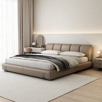 Lit en cuir véritable minimaliste italien Dune, grand lit double moderne et simple de 1,8 m pour chambre principale, lit de mariage en cuir artistique