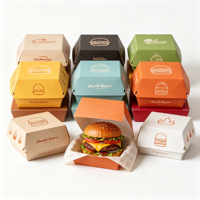 Boîte à hamburger personnalisée en gros, halal, en carton ondulé de qualité alimentaire, résistante à la graisse, jetable, imprimée OEM, pour restaurants