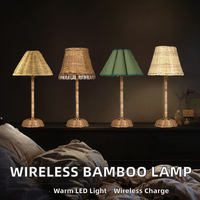 Lampe de table sans fil en bambou, LED chaude, rechargeable, abat-jour tressé, pour chevet, décoration naturelle maison et hôtel, vente en gros usine
