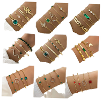 Ensemble de bracelets joncs tendance en alliage de zinc plaqué argent avec breloques géométriques pour femme, motifs feuilles, cœur, flèche, bracelets ouverts, bijoux