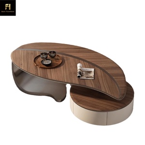 עיצוב יצירתי מודרני עלה צורה מעץ מעץ מלא קפה וילה סלון סלון ריהוט יוקרתי שולחן ריהוט שולחן - Product Image 6