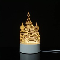 Lampe de nuit en acrylique personnalisée avec panneau de style vitrail combiné à une base en bois pour la décoration de Noël