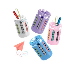 2023 Cute ABS Fantasy Color Pen Kid Intellectual Puzzle Magic Bean Rotating Cube Pencil Pen Holders DIY Insert Pen Container