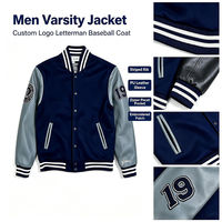 Jaket Varsity Pria Custom dengan Lengan Kulit PU, Jaket Baseball Letterman, Bordir Patch, Outerwear Streetwear