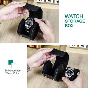 Étui de voyage pour montre en <span class=keywords><strong>cuir</strong></span> Saffiano, étui en <span class=keywords><strong>cuir</strong></span> pour 1 montre et bracelets précieux (noir) - Product Image 5