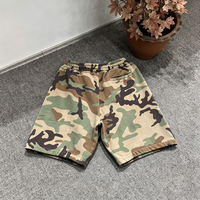 Celana Pendek Pria Katun 100% Tebal dengan Logo Custom, Motif Camo Hijau Army, Kantong di Pinggang dan Samping, untuk Pakaian Kasual Outdoor