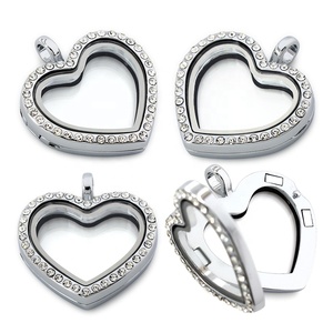 Silver Color rainbow Color Peach <strong>Heart</strong> <strong>Shape</strong> Glass <strong>Locket</strong> With Rhinestone Memory Living Magnetic Closure Glass Floating <strong>Locket</strong> - Product Image 3